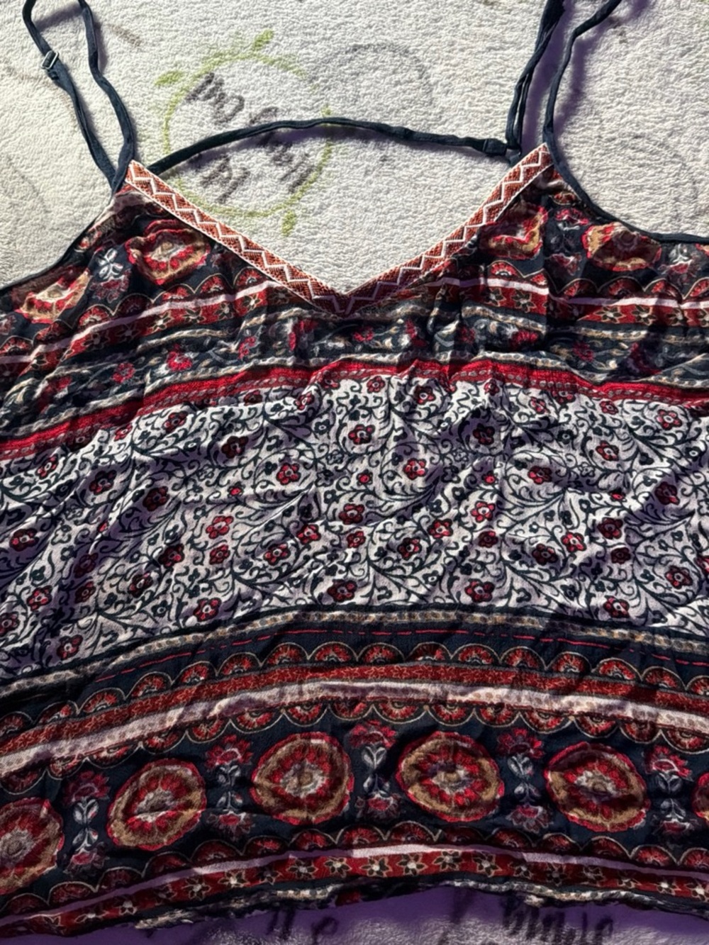 Women’s Boho Floral Print Spaghetti Strap Tank Top - Red & Black
